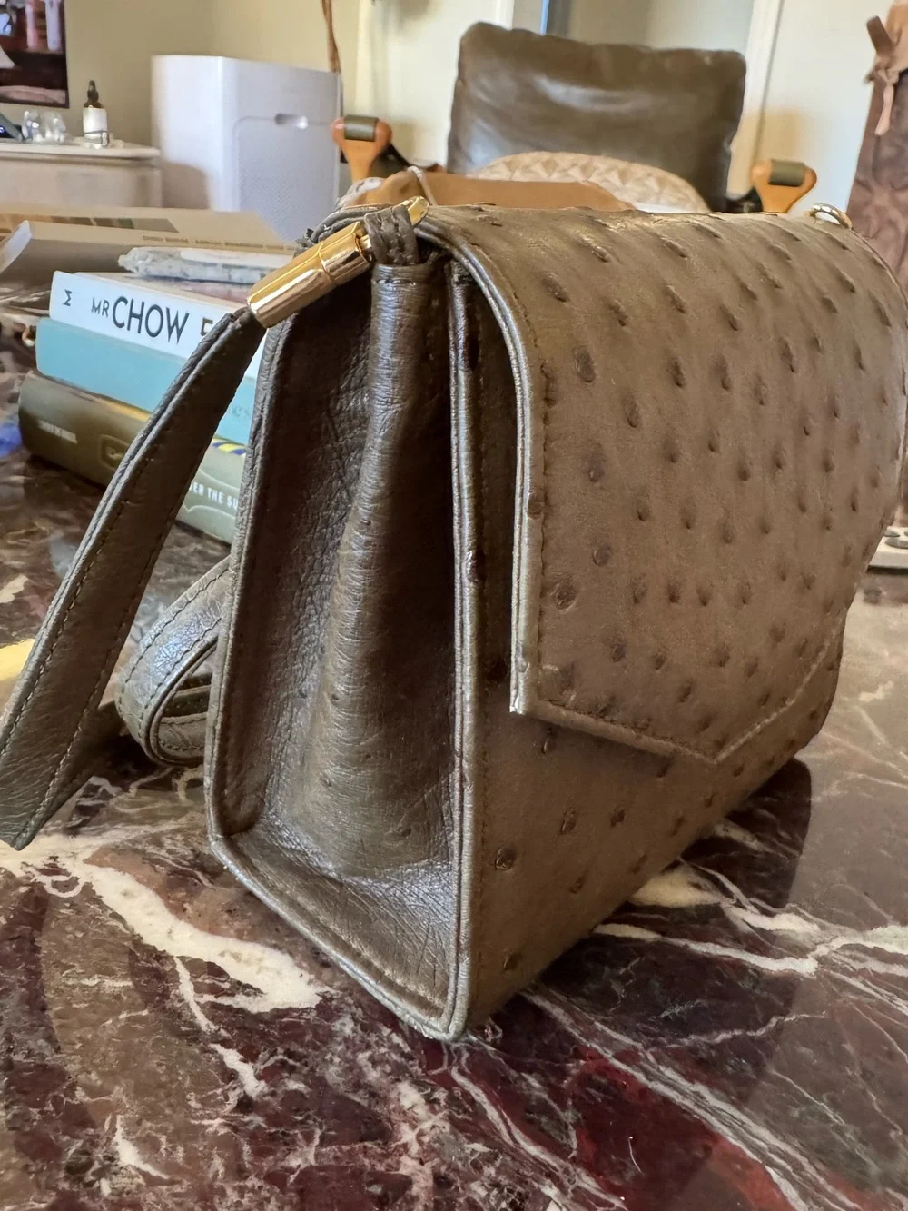 NWT Nakara Namibia Genuine Olive Ostrich Leather Crossbody Clutch Bag